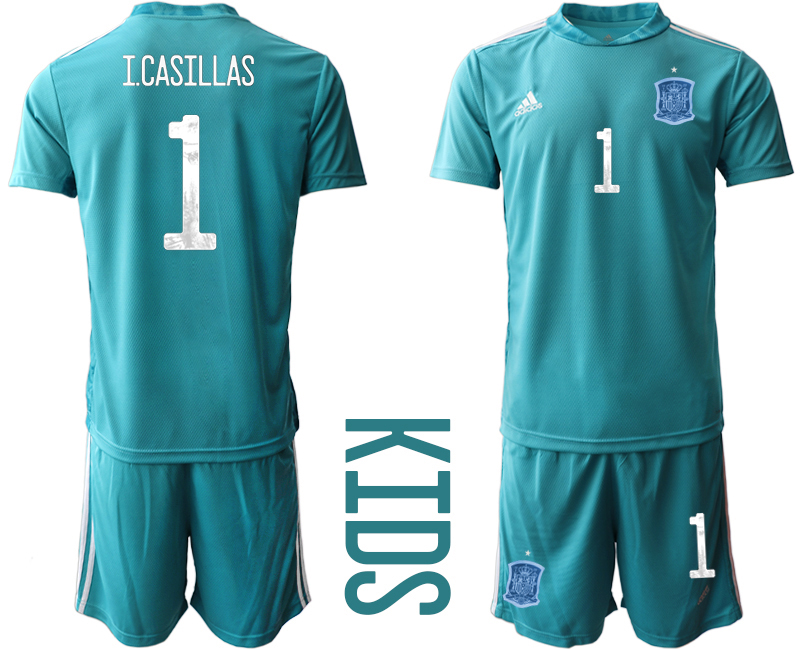 Youth 2021 European Cup Spain blue goalkeeper #1 Soccer Jersey